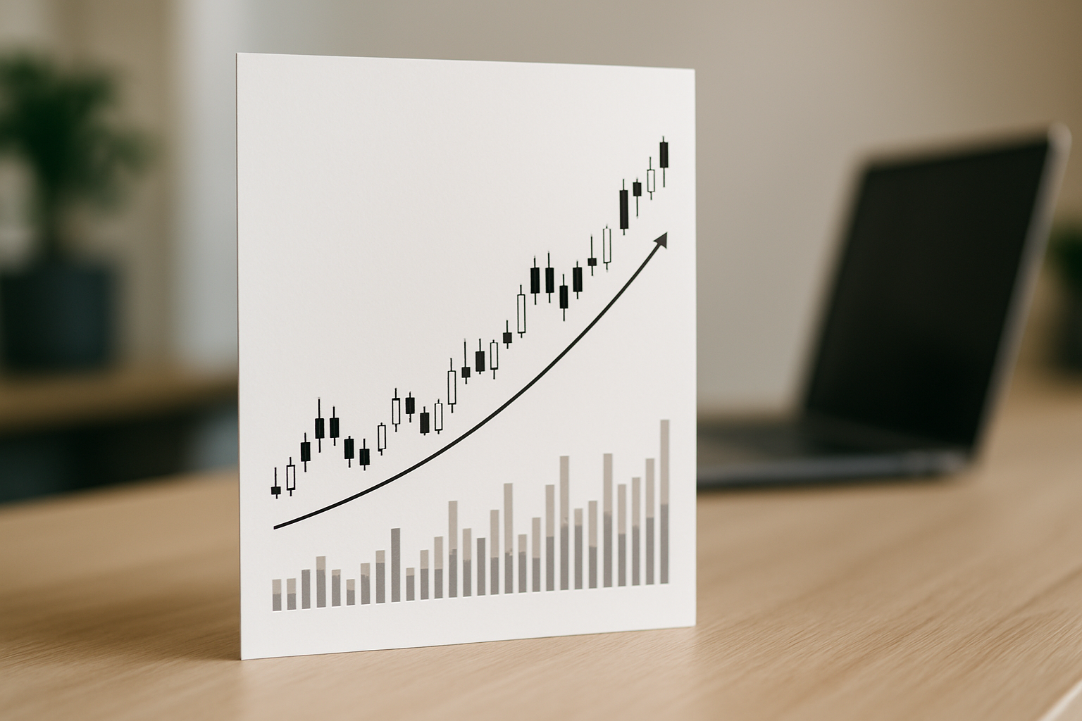 Grafico stilizzato di Ethereum con trend di recupero e volumi in aumento rispetto alla media