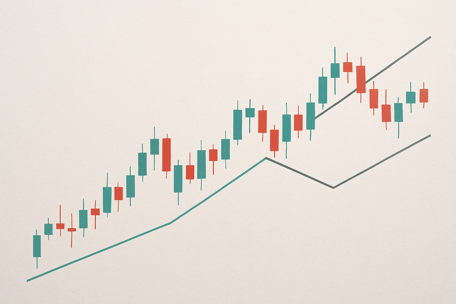 Grafico astratto che rappresenta un consolidamento tecnico con supporti e resistenze nel mercato altcoin