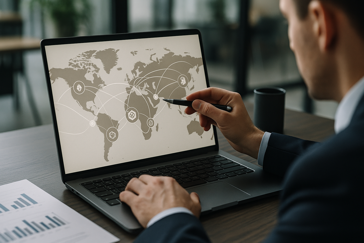 Schema concettuale dei flussi di capitale globali e dell’infrastruttura crypto