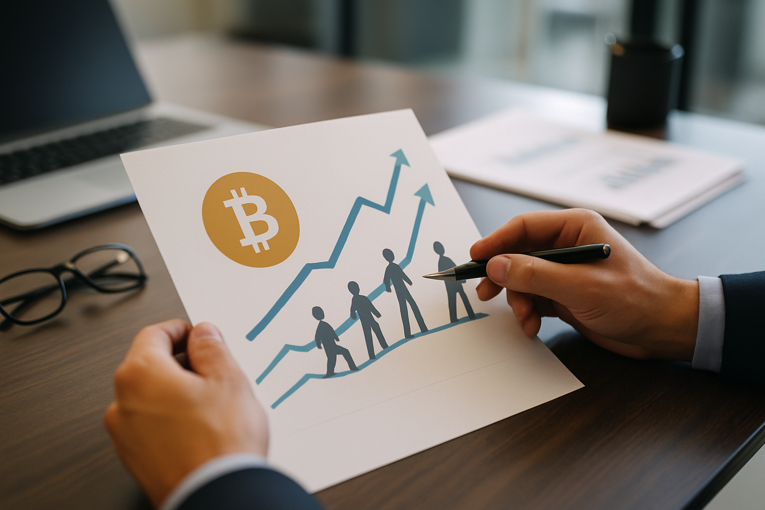 Aumento della domanda retail su Bitcoin rappresentato con un grafico in crescita e investitori stilizzati