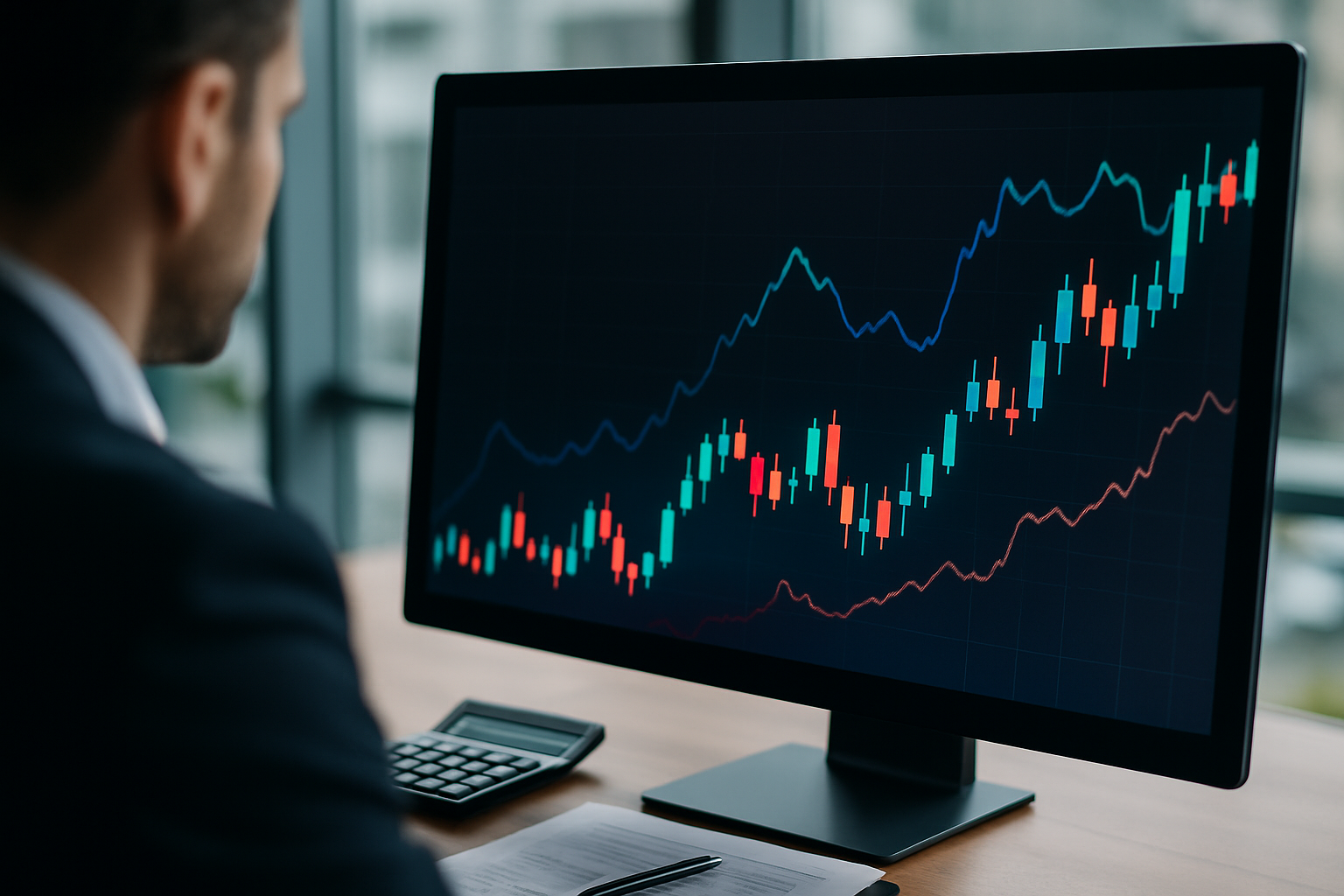 Grafico stilizzato che rappresenta volatilità e liquidazioni nei mercati crypto