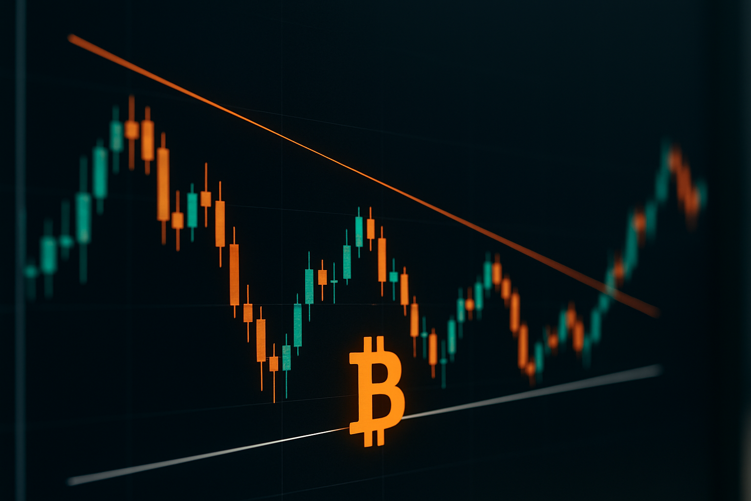Rappresentazione astratta di un grafico di Bitcoin con livelli di supporto e resistenza