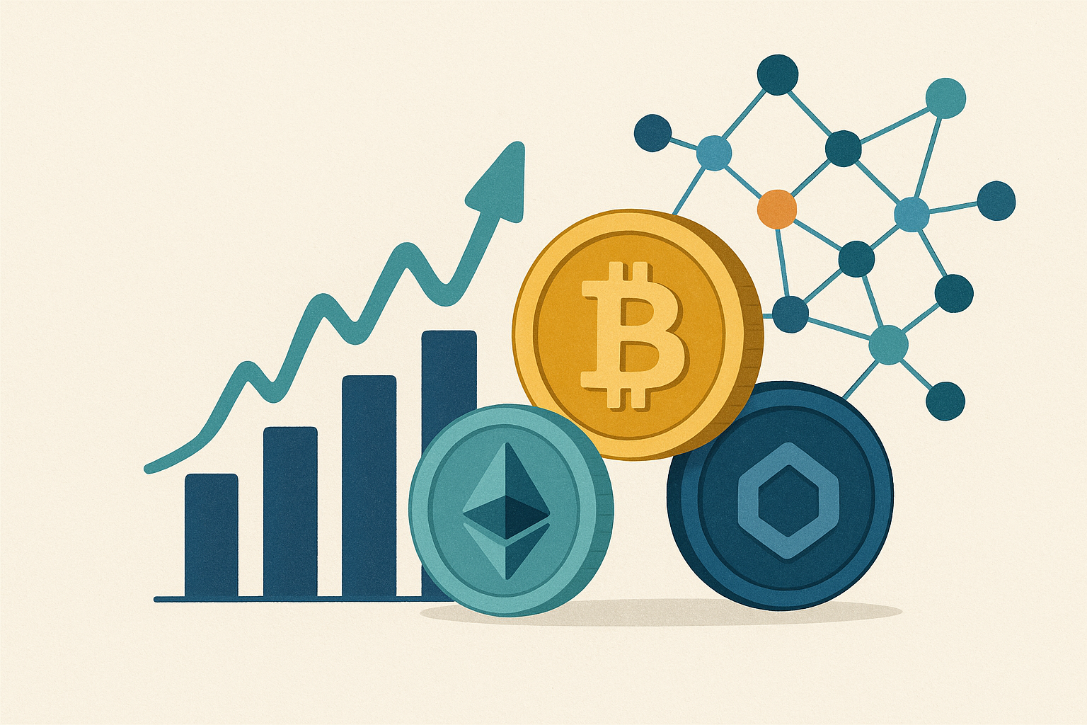 Schema concettuale di finanza decentralizzata con nodi e grafici astratti