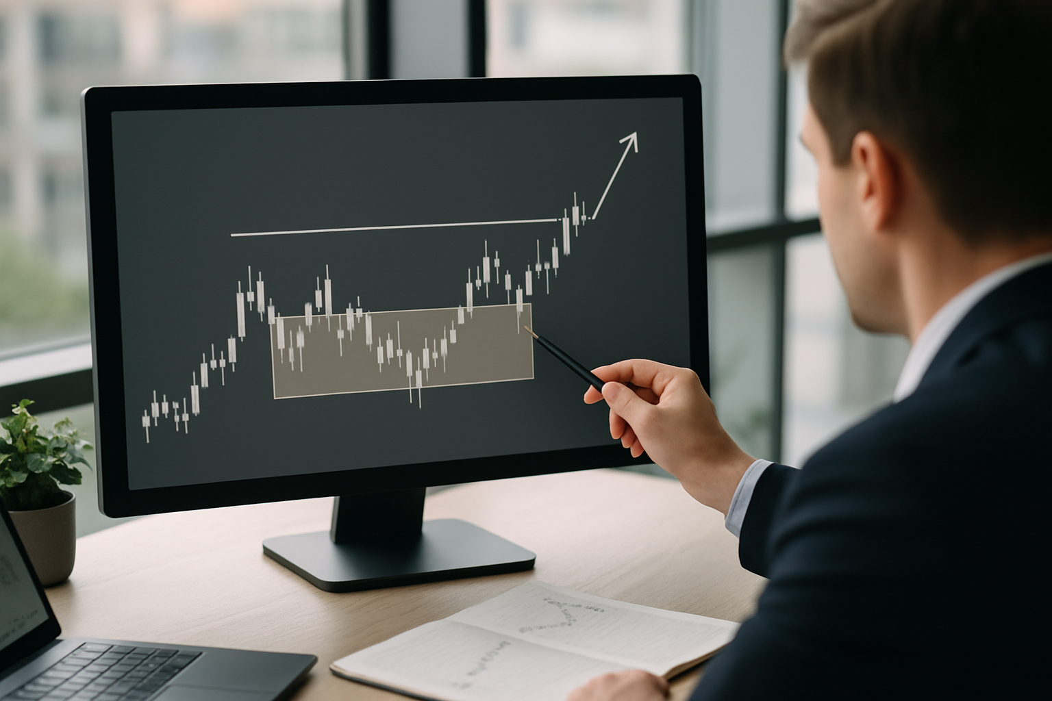 Rappresentazione astratta di una fase di consolidamento con possibile breakout su un grafico di mercato