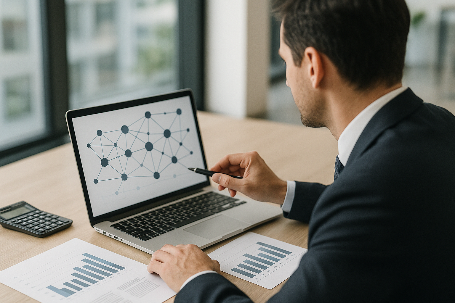Rappresentazione astratta di una rete blockchain con nodi e flussi che indicano aumento dell’attività