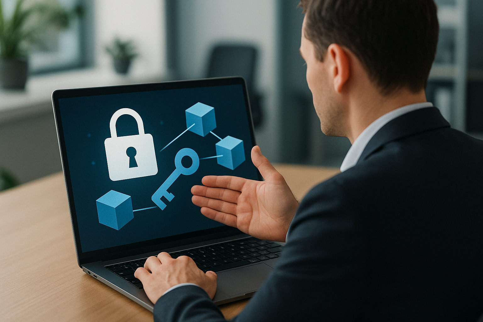 Illustrazione concettuale di controllo personale dei dati con chiavi crittografiche e rete blockchain