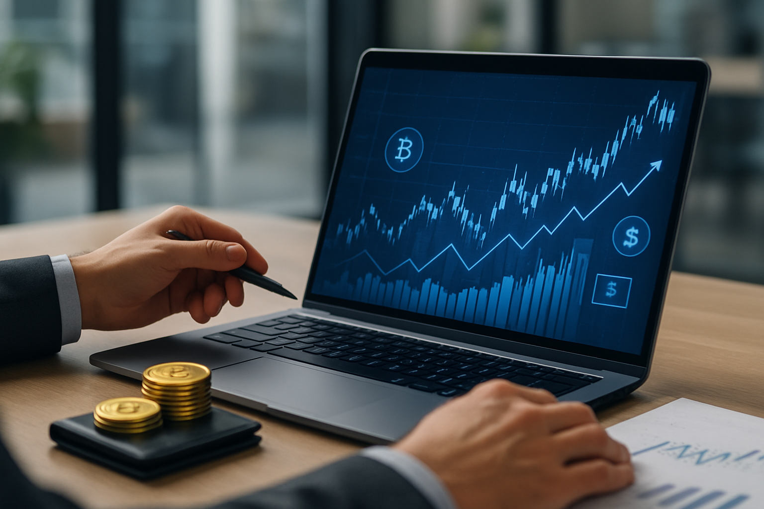 Illustrazione astratta di mercato finanziario digitale con grafici e indicatori di tassi e liquidità